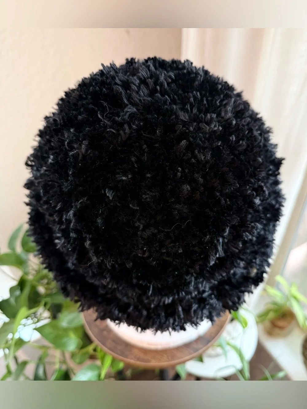 Vtg Limited Too Black Fuzzy Faux Fur Bucket Hat Beanie Hat